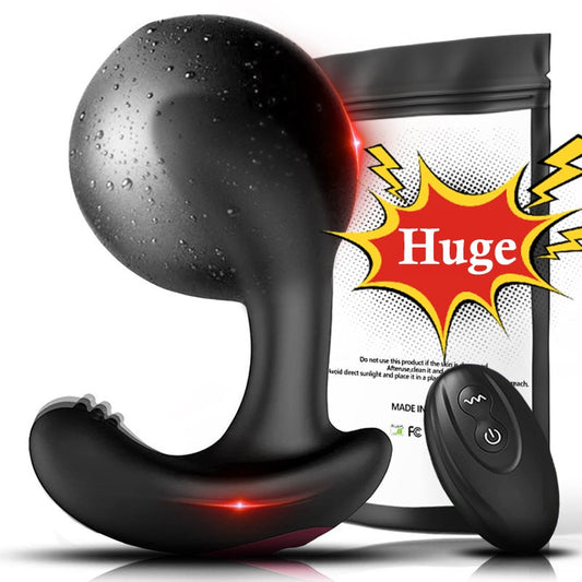 Huge Inflatable Vibrating Butt Plug - Prostate Massager for Men - Wireless Remote Control