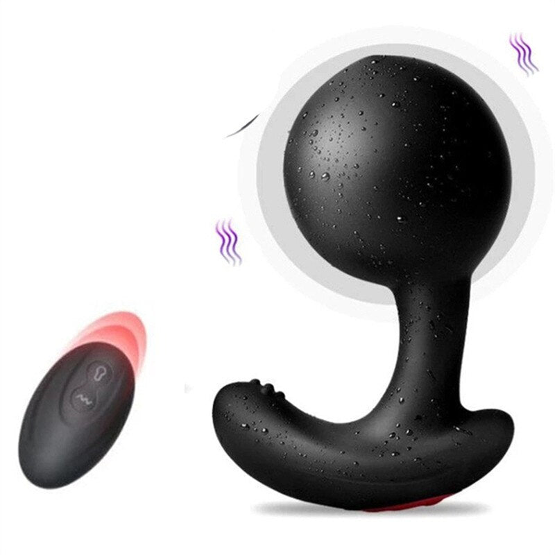 Huge Inflatable Vibrating Butt Plug - Prostate Massager for Men - Wireless Remote Control
